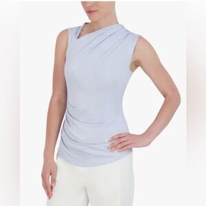 BCBGMAXAZRIA Women's Asymmetrical Neck Sleevless Knit Top Light Blue SPL